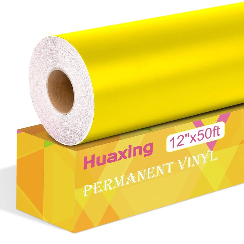 Huaxing Matte Yellow Permanent Vinyl, 12" x 50FT Permanent Adhesive Vinyl Roll for All Cutting Machines,Signs, Craft Die Cutters - Image 1